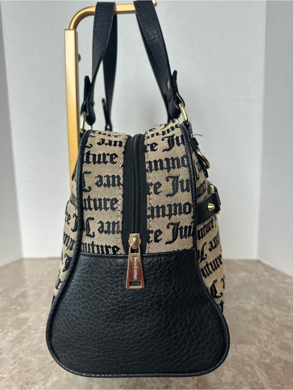 Juicy Couture Sweet Surrender Black Beige Satchel Monogram Dome Goth Hand Bag - Picture 7 of 13